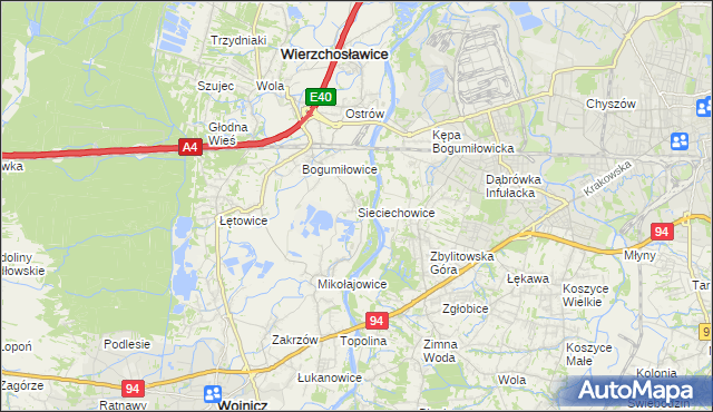 mapa Sieciechowice gmina Wierzchosławice, Sieciechowice gmina Wierzchosławice na mapie Targeo