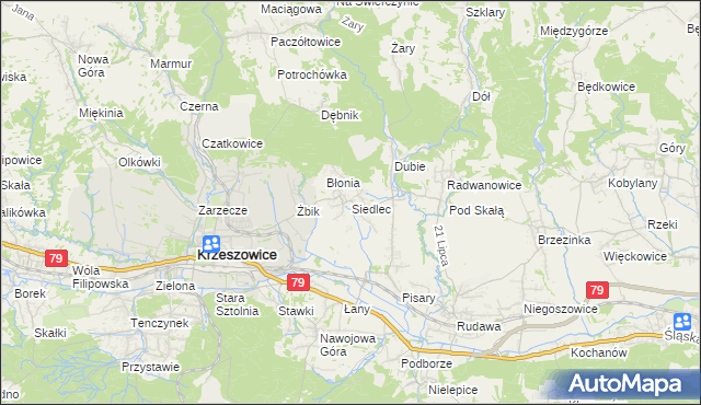mapa Siedlec gmina Krzeszowice, Siedlec gmina Krzeszowice na mapie Targeo