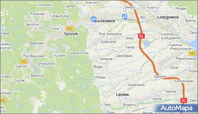 mapa Słotwina gmina Lipowa, Słotwina gmina Lipowa na mapie Targeo