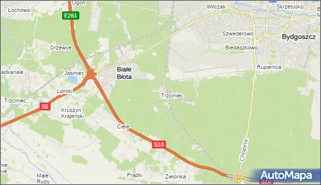 mapa Trzciniec gmina Białe Błota, Trzciniec gmina Białe Błota na mapie Targeo