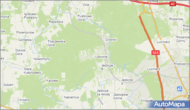 mapa Ustronie gmina Zgierz, Ustronie gmina Zgierz na mapie Targeo