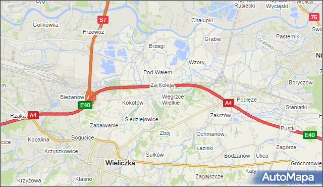 mapa Węgrzce Wielkie, Węgrzce Wielkie na mapie Targeo