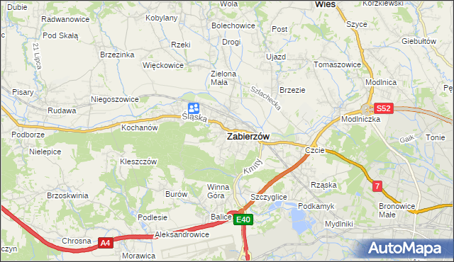 mapa Zabierzów powiat krakowski, Zabierzów powiat krakowski na mapie Targeo