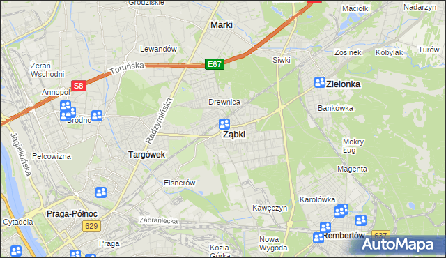 mapa Ząbki powiat wołomiński, Ząbki powiat wołomiński na mapie Targeo