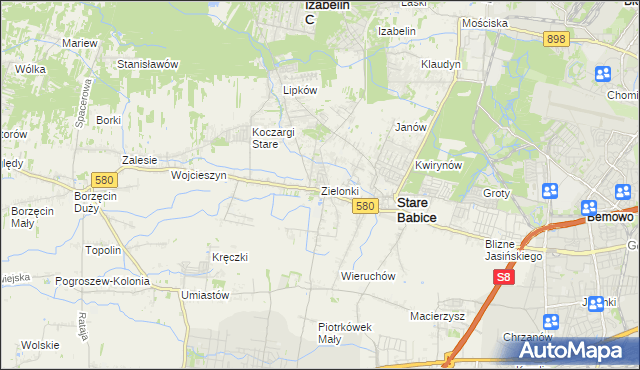 mapa Zielonki gmina Stare Babice, Zielonki gmina Stare Babice na mapie Targeo