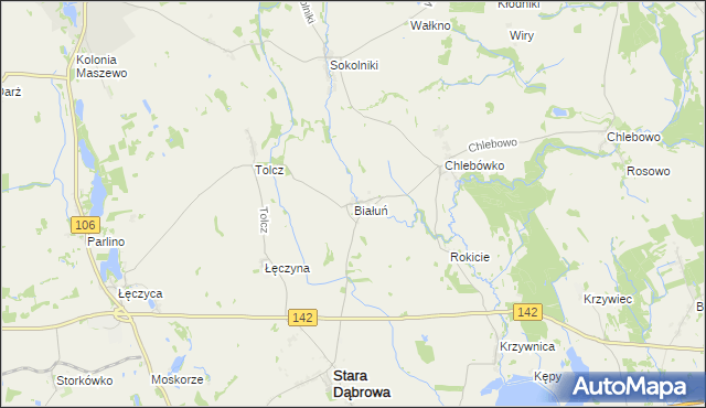 mapa Białuń gmina Stara Dąbrowa, Białuń gmina Stara Dąbrowa na mapie Targeo