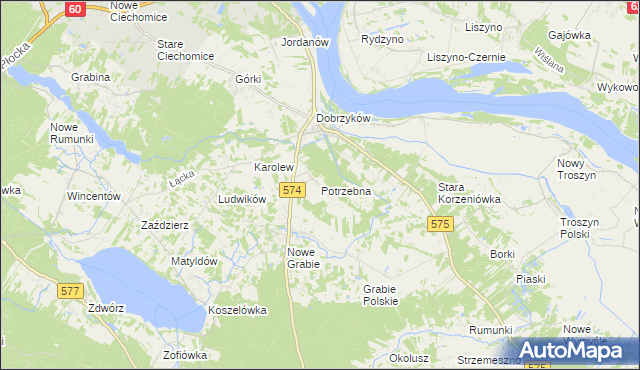 mapa Potrzebna, Potrzebna na mapie Targeo