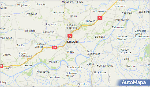 mapa Sokołowice gmina Koszyce, Sokołowice gmina Koszyce na mapie Targeo