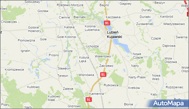 mapa Walentowo gmina Lubień Kujawski, Walentowo gmina Lubień Kujawski na mapie Targeo