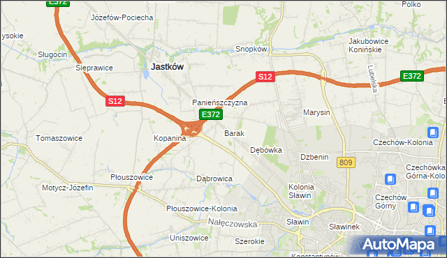 mapa Barak gmina Jastków, Barak gmina Jastków na mapie Targeo