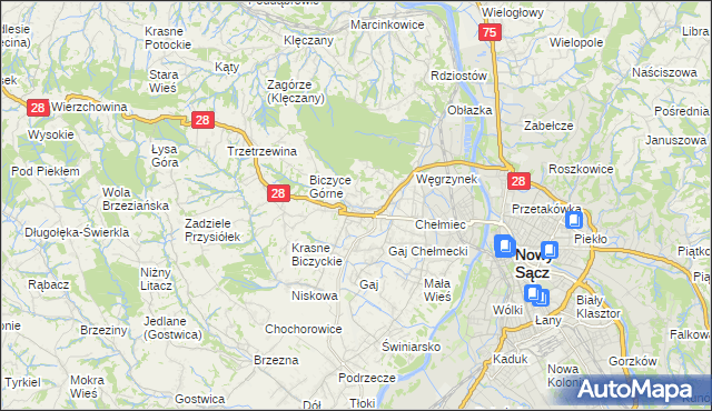 mapa Biczyce Dolne, Biczyce Dolne na mapie Targeo