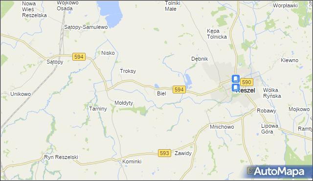mapa Biel gmina Reszel, Biel gmina Reszel na mapie Targeo