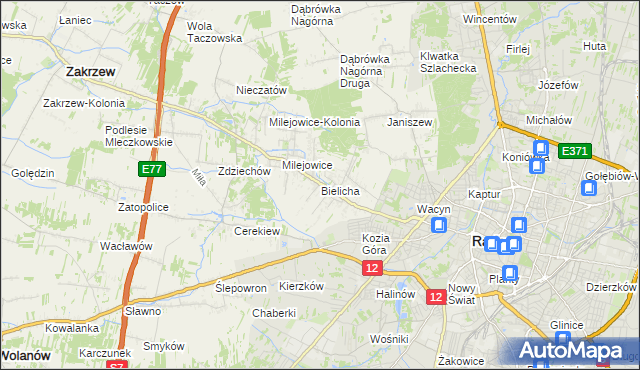 mapa Bielicha, Bielicha na mapie Targeo