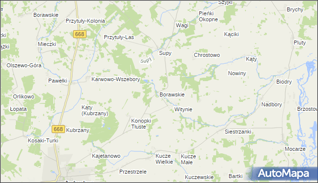 mapa Borawskie gmina Jedwabne, Borawskie gmina Jedwabne na mapie Targeo