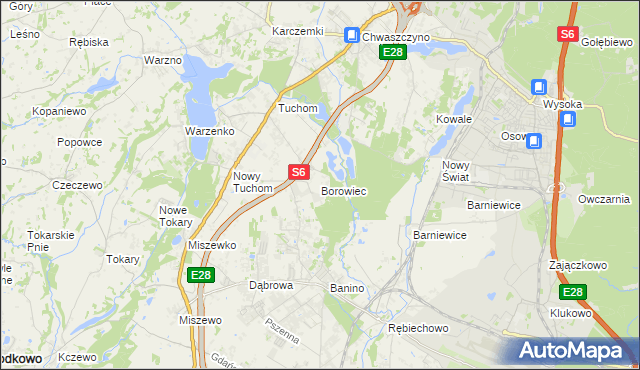 mapa Borowiec gmina Żukowo, Borowiec gmina Żukowo na mapie Targeo