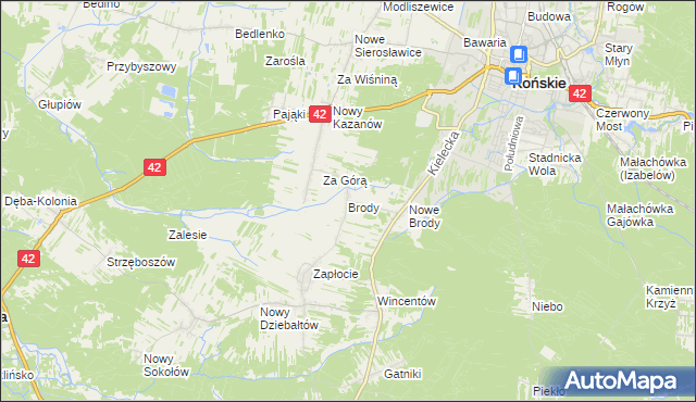 mapa Brody gmina Końskie, Brody gmina Końskie na mapie Targeo