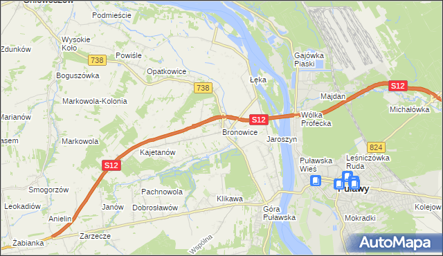 mapa Bronowice gmina Puławy, Bronowice gmina Puławy na mapie Targeo