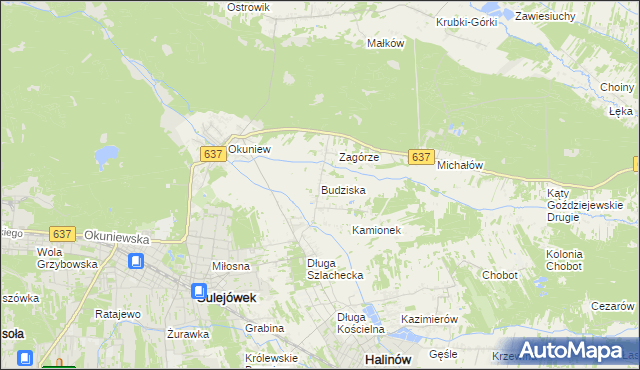 mapa Budziska gmina Halinów, Budziska gmina Halinów na mapie Targeo