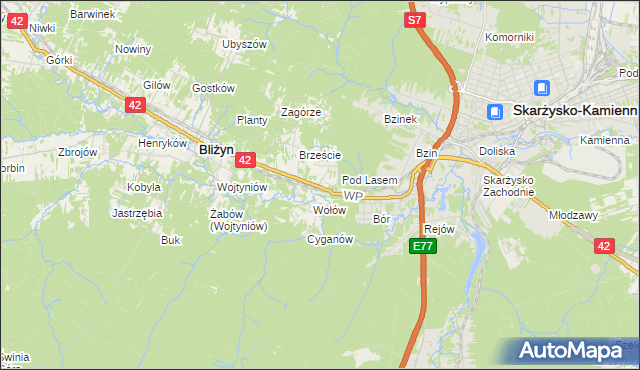 mapa Bugaj gmina Bliżyn, Bugaj gmina Bliżyn na mapie Targeo
