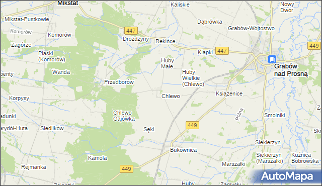 mapa Chlewo gmina Grabów nad Prosną, Chlewo gmina Grabów nad Prosną na mapie Targeo