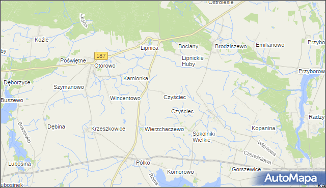 mapa Czyściec gmina Szamotuły, Czyściec gmina Szamotuły na mapie Targeo