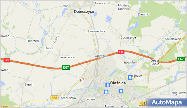 mapa Dąbrowa gmina Oleśnica, Dąbrowa gmina Oleśnica na mapie Targeo