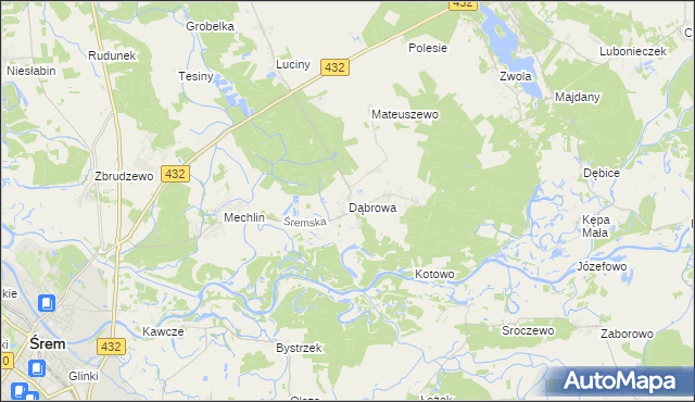 mapa Dąbrowa gmina Śrem, Dąbrowa gmina Śrem na mapie Targeo