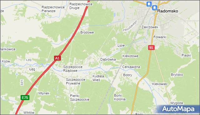 mapa Dąbrówka gmina Radomsko, Dąbrówka gmina Radomsko na mapie Targeo