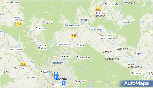 mapa Dobra gmina Staszów, Dobra gmina Staszów na mapie Targeo