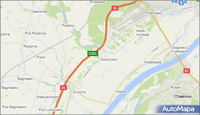 mapa Dworzysko gmina Świecie, Dworzysko gmina Świecie na mapie Targeo