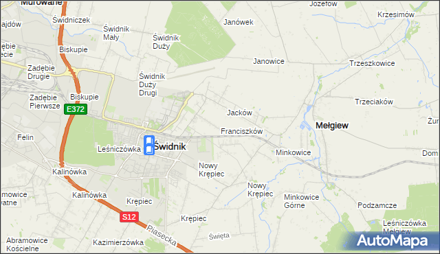 mapa Franciszków gmina Mełgiew, Franciszków gmina Mełgiew na mapie Targeo