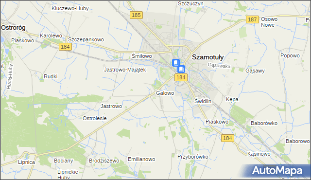 mapa Gałowo gmina Szamotuły, Gałowo gmina Szamotuły na mapie Targeo