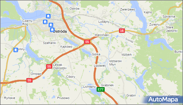 mapa Górka gmina Ostróda, Górka gmina Ostróda na mapie Targeo