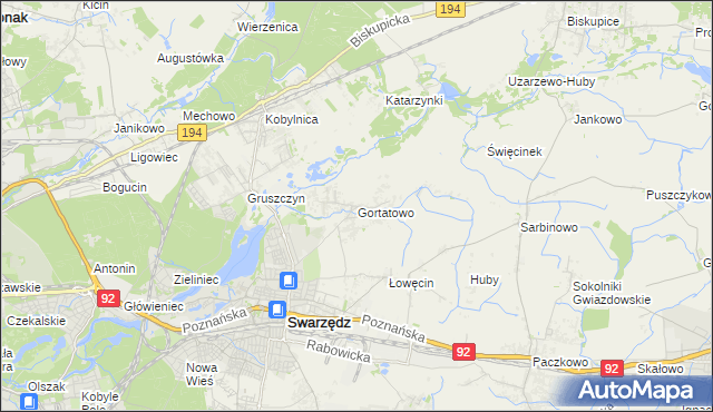 mapa Gortatowo gmina Swarzędz, Gortatowo gmina Swarzędz na mapie Targeo