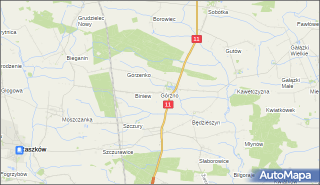 mapa Górzno gmina Ostrów Wielkopolski, Górzno gmina Ostrów Wielkopolski na mapie Targeo