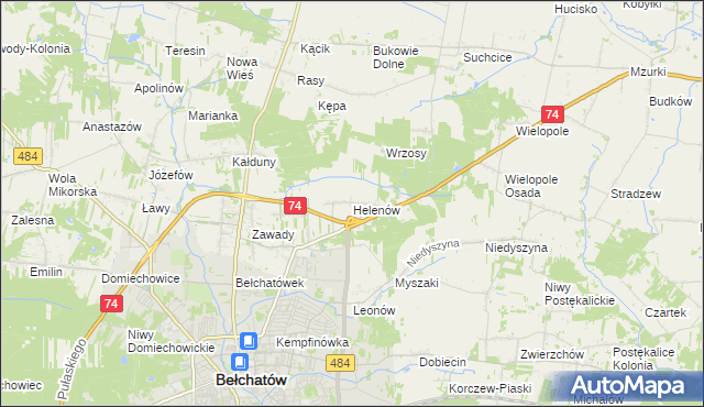 mapa Helenów gmina Bełchatów, Helenów gmina Bełchatów na mapie Targeo