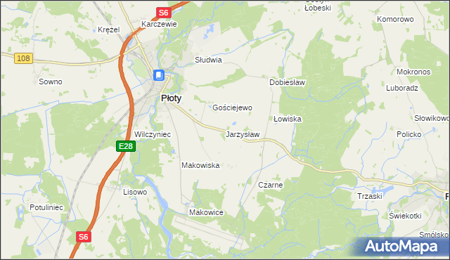 mapa Jarzysław gmina Płoty, Jarzysław gmina Płoty na mapie Targeo