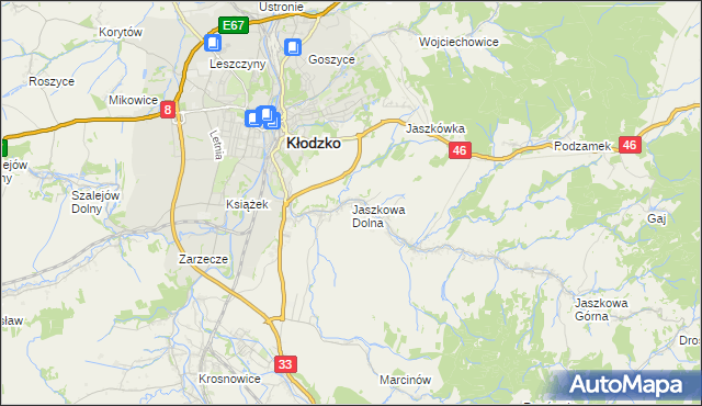 mapa Jaszkowa Dolna, Jaszkowa Dolna na mapie Targeo