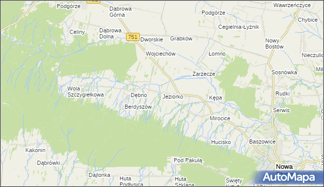 mapa Jeziorko gmina Nowa Słupia, Jeziorko gmina Nowa Słupia na mapie Targeo