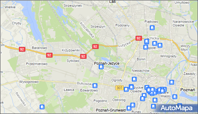 mapa Jeżyce gmina Poznań, Jeżyce gmina Poznań na mapie Targeo