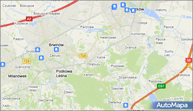 mapa Kanie gmina Brwinów, Kanie gmina Brwinów na mapie Targeo