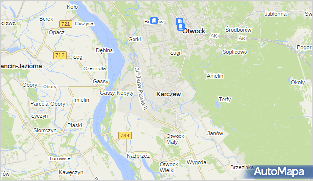 mapa Karczew powiat otwocki, Karczew powiat otwocki na mapie Targeo