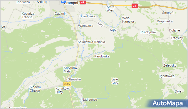 mapa Karolówka gmina Frampol, Karolówka gmina Frampol na mapie Targeo