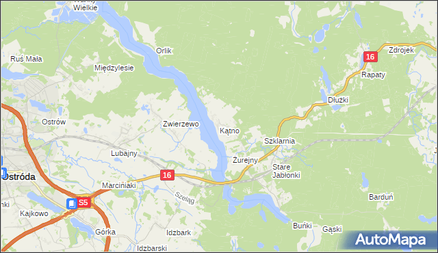 mapa Kątno gmina Ostróda, Kątno gmina Ostróda na mapie Targeo