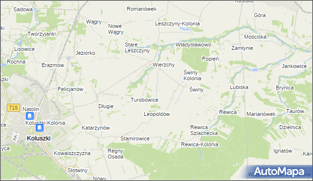 mapa Kazimierzów gmina Koluszki, Kazimierzów gmina Koluszki na mapie Targeo