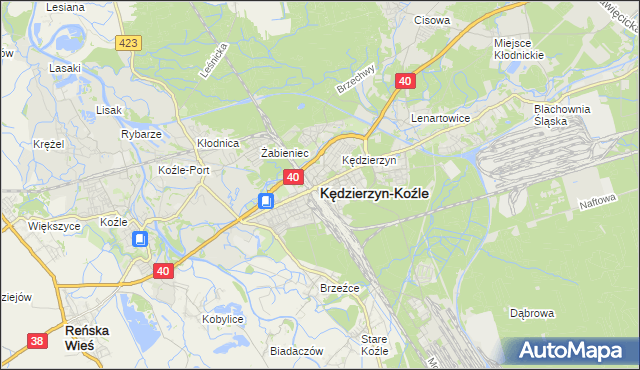 mapa Kędzierzyna-Koźle, Kędzierzyn-Koźle na mapie Targeo