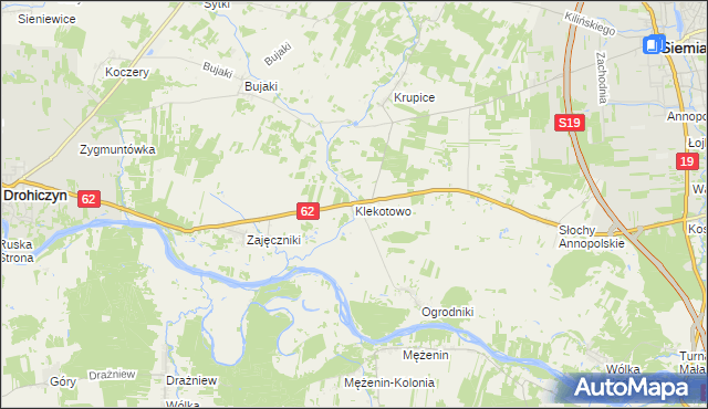 mapa Klekotowo gmina Siemiatycze, Klekotowo gmina Siemiatycze na mapie Targeo