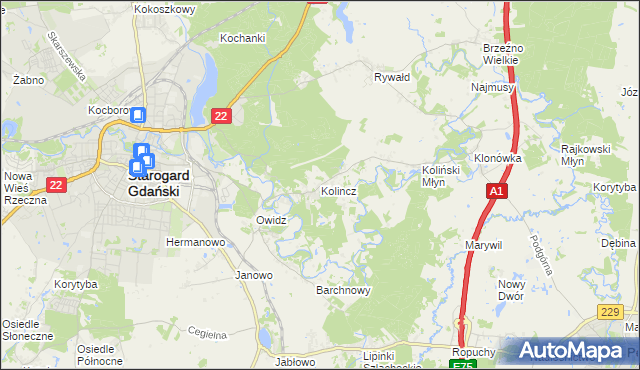 mapa Kolincz, Kolincz na mapie Targeo