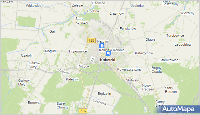 mapa Koluszki, Koluszki na mapie Targeo