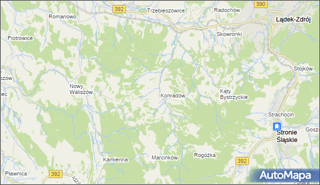 mapa Konradów gmina Lądek-Zdrój, Konradów gmina Lądek-Zdrój na mapie Targeo